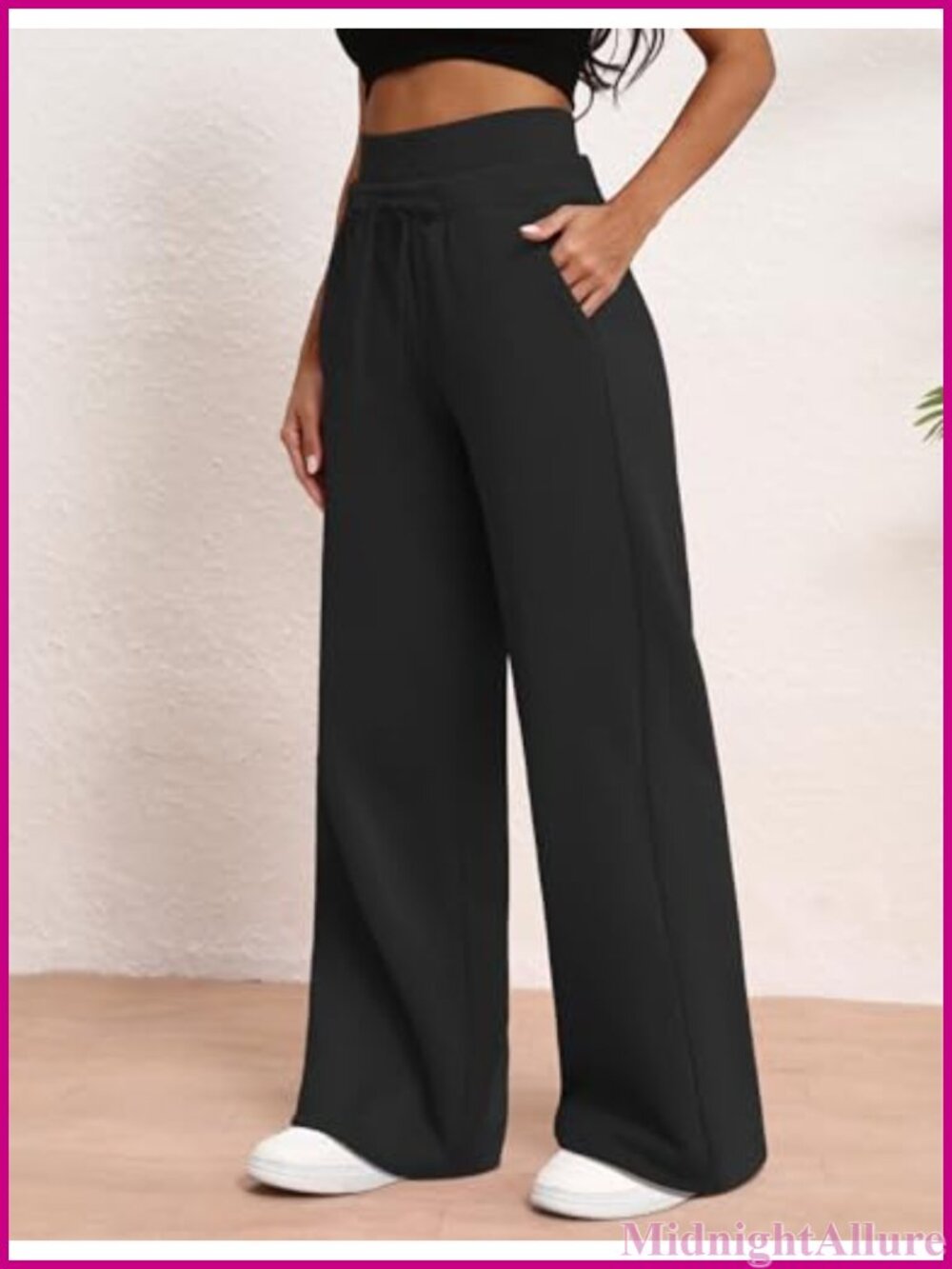 Wide Leg Sweatpants High Rise Tummy Control Drawstring Pockets - Picture 2 of 6